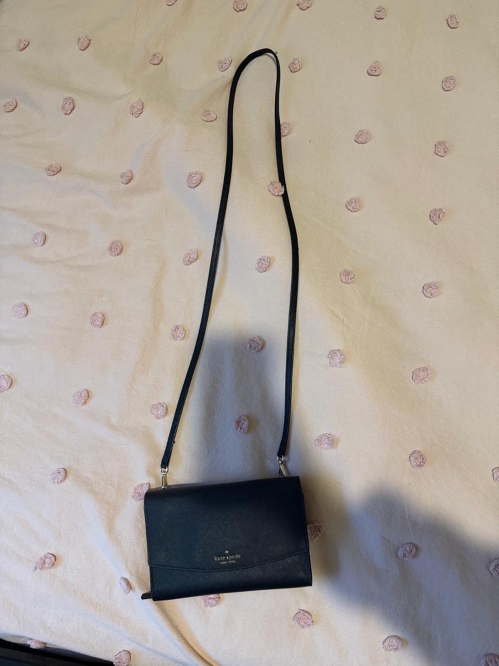 kate spade Black Leather Crossbody Wallet with Strap